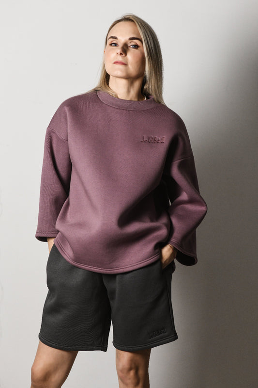 Oversized sweatshirt with 3/4 sleeves and fleece lining